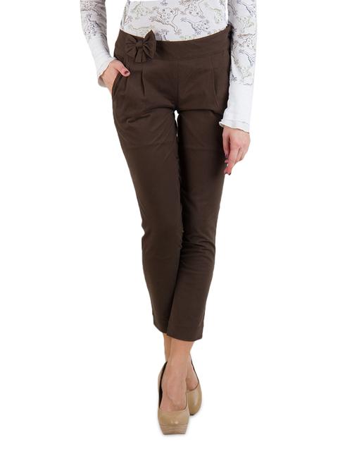 coffee brown ladies trousers with bow on the side - 908354 - Very Small Image - 1