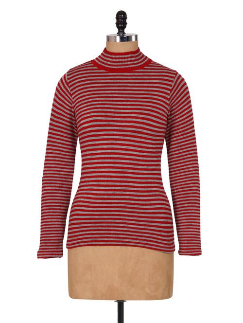red full sleeve knitted winter top - 908581 - Very Small Image - 1