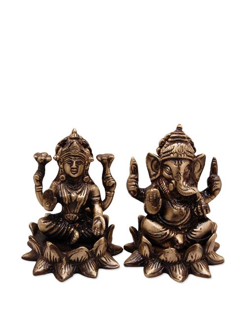 brass laxmi and ganesa on lotus set - 908750 - Very Small Image - 1
