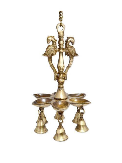 twin peacock hanging brass diya - 908814 - Very Small Image - 1