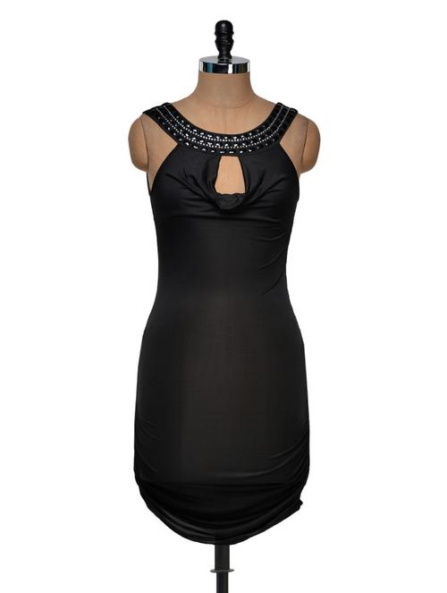 ruched black dress with bejewelled neckline - 909485 - Very Small Image - 1