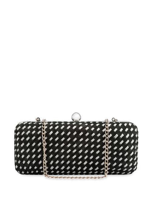 black and white patterned suede leather clutch with metallic chain handles - 910380 - Very Small Image - 1