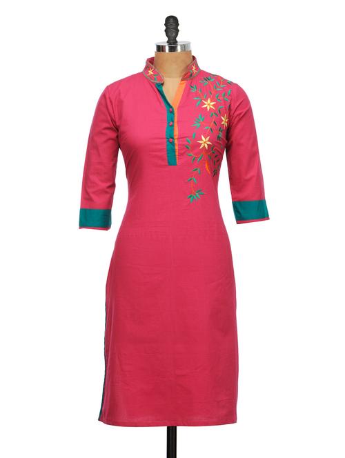 pink embroidered kurti - 912933 - Very Small Image - 1