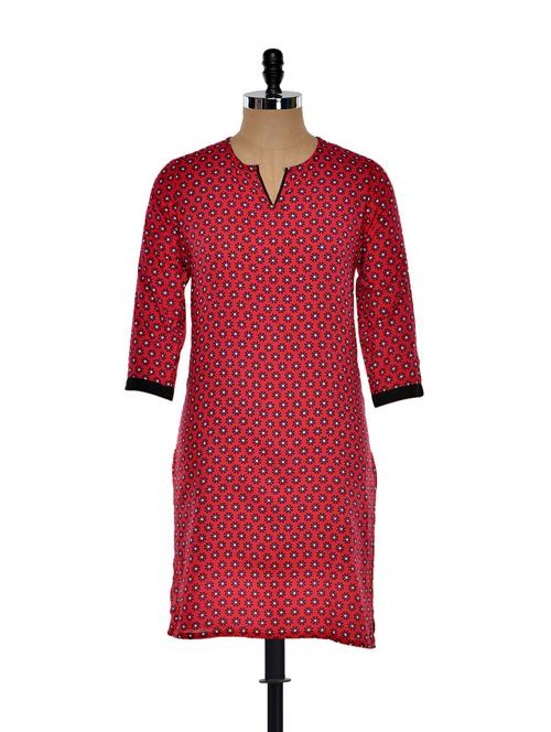 Red Cotton straight Kurta - 913615 - Very Small Image - 1