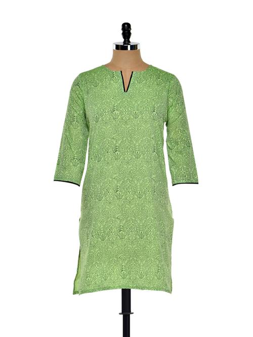 green Cotton straight Kurta - 913619 - Very Small Image - 1