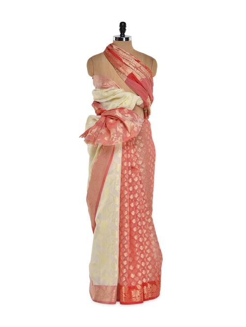 off-white and peach cotton silk saree - 914456 - Very Small Image - 1