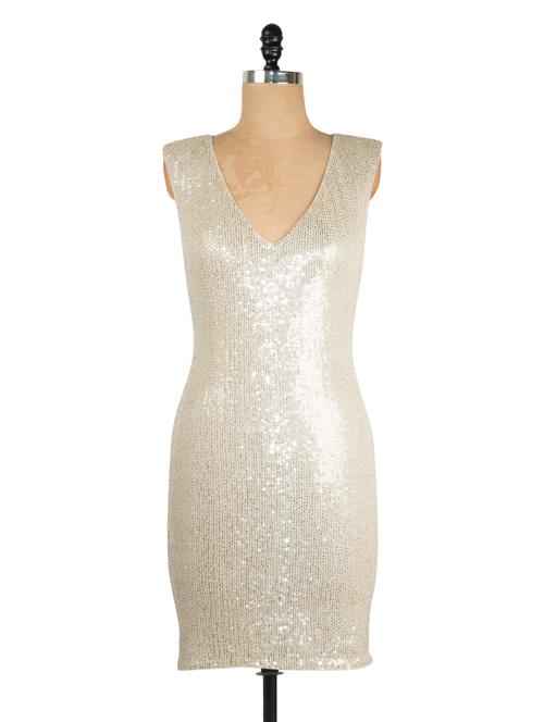 silver sequined v-neck dress - 919940 - Very Small Image - 1