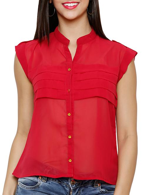 graceful red georgette shirt - 920503 - Very Small Image - 1