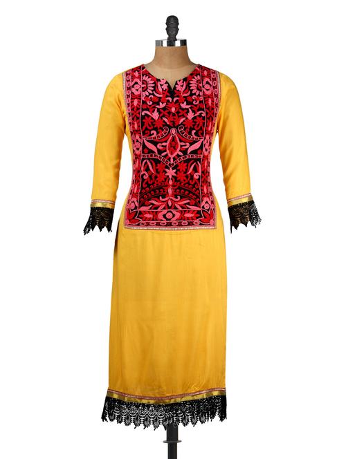 Yellow full-sleeved kurta - 922364 - Very Small Image - 1