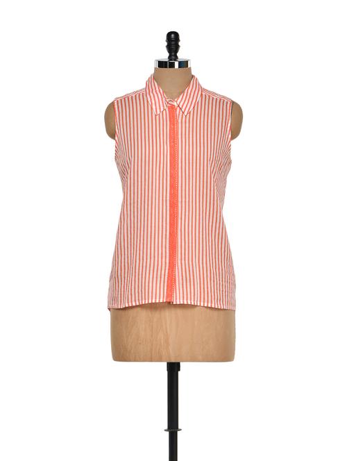 Coral striped sleeveless shirt - 922861 - Very Small Image - 1