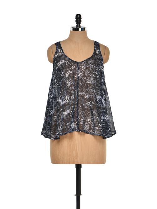 Printed Black Sleeveless Top - 922876 - Very Small Image - 1