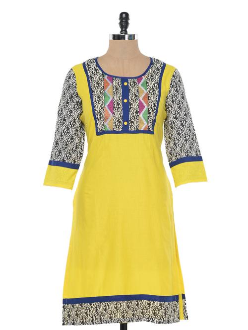 bright yellow printed kurta - 925947 - Very Small Image - 1