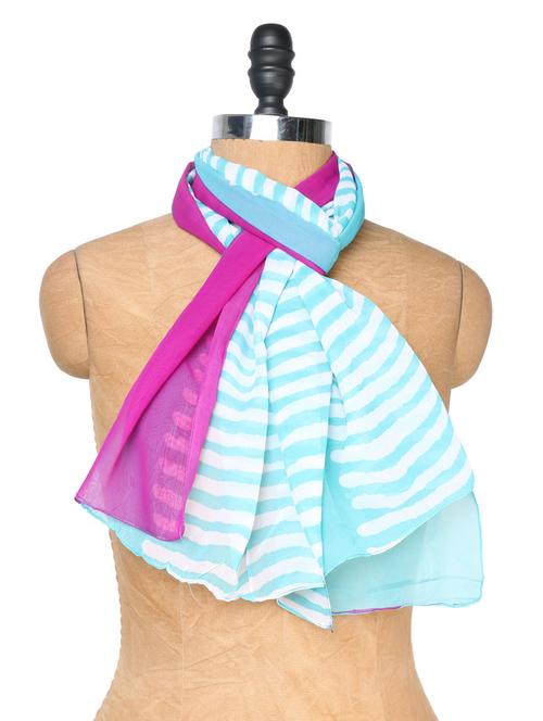 sky blue printed chiffon stole - 926068 - Very Small Image - 1
