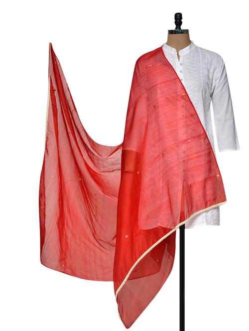 bright red chanderi silk dupatta - 931616 - Very Small Image - 1