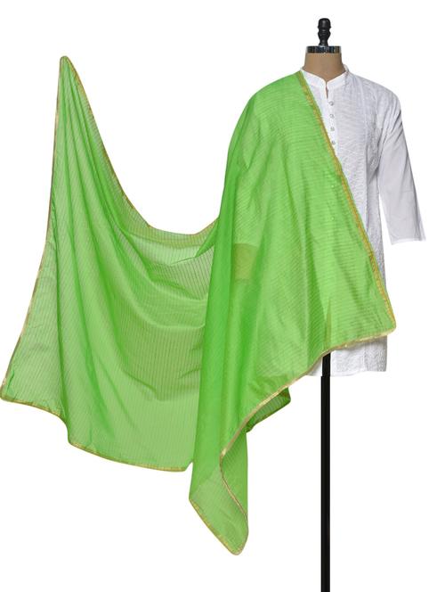 light green striped dupatta - 931625 - Very Small Image - 1