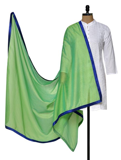 light green dupatta with royal blue border - 931626 - Very Small Image - 1
