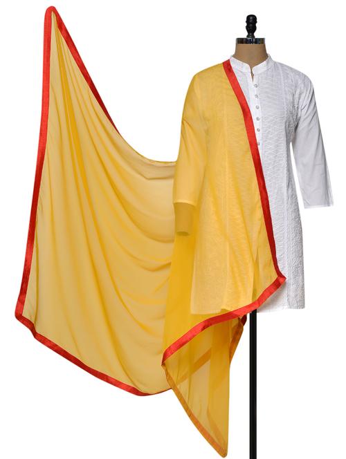 yellow dupatta with coral border - 931630 - Very Small Image - 1