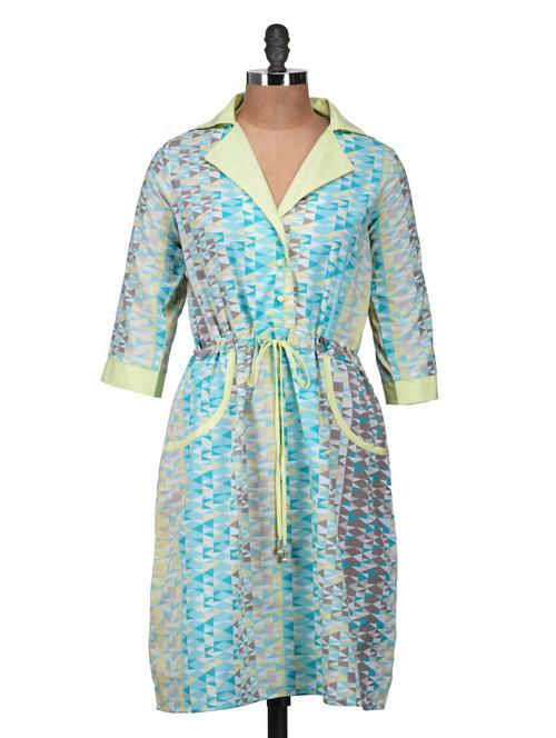 multi-coloured printed dress with drawstring waist - 931768 - Very Small Image - 1