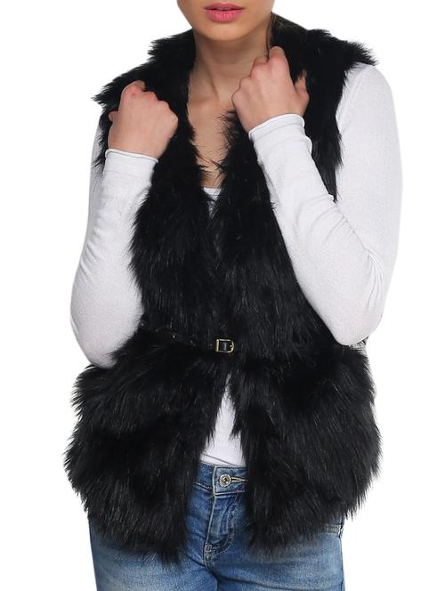 black fur sleeveless jacket with belt - 931911 - Very Small Image - 1