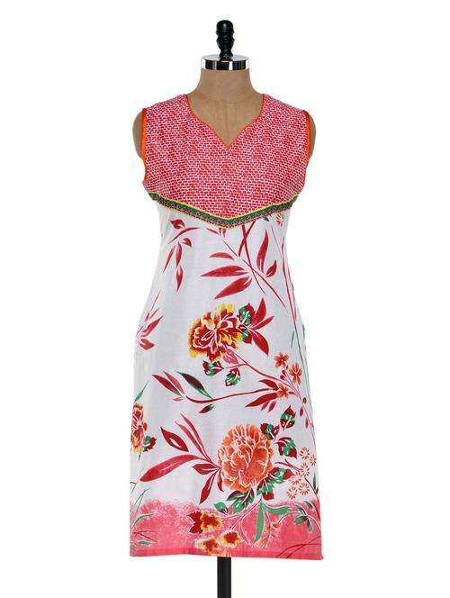 white and pink printed kurta - 933697 - Very Small Image - 1
