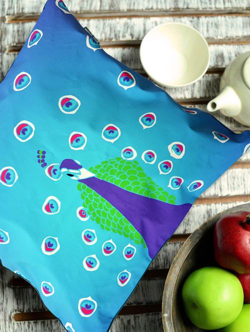 blue and pink peacock print cushion cover - 937177 - Very Small Image - 1
