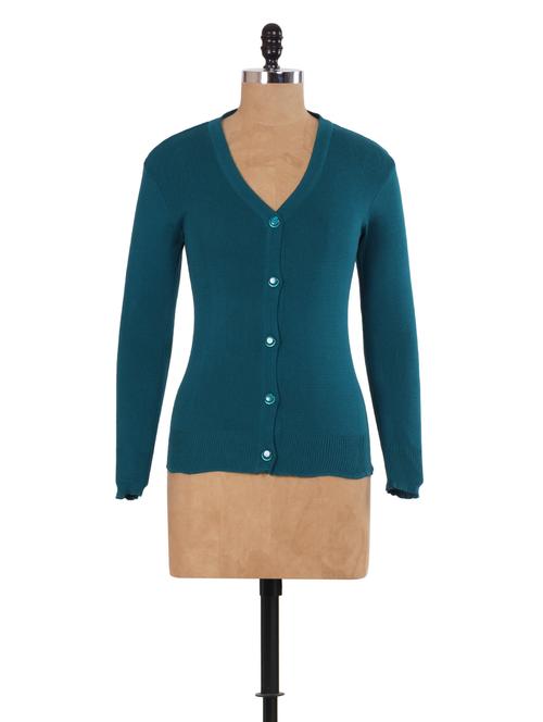 solid peacock blue knitted cardigan - 937215 - Very Small Image - 1