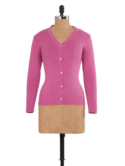 solid pink knitted cardigan - 937216 - Very Small Image - 1