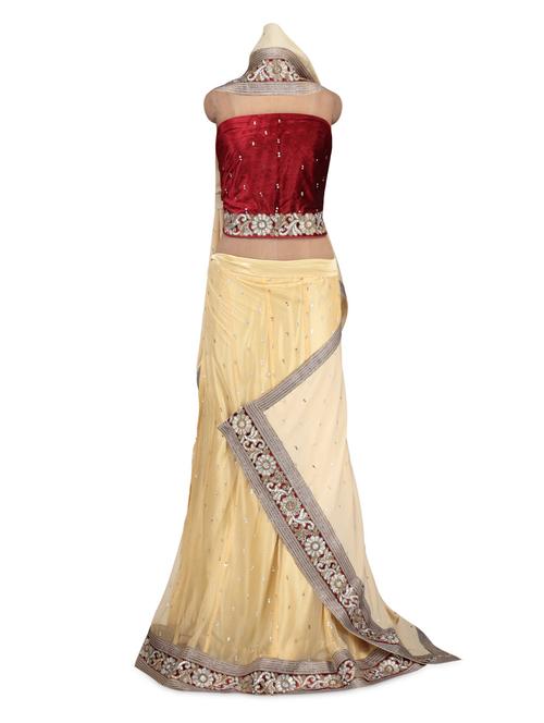Beige And Maroon Lehenga - 937538 - Very Small Image - 1