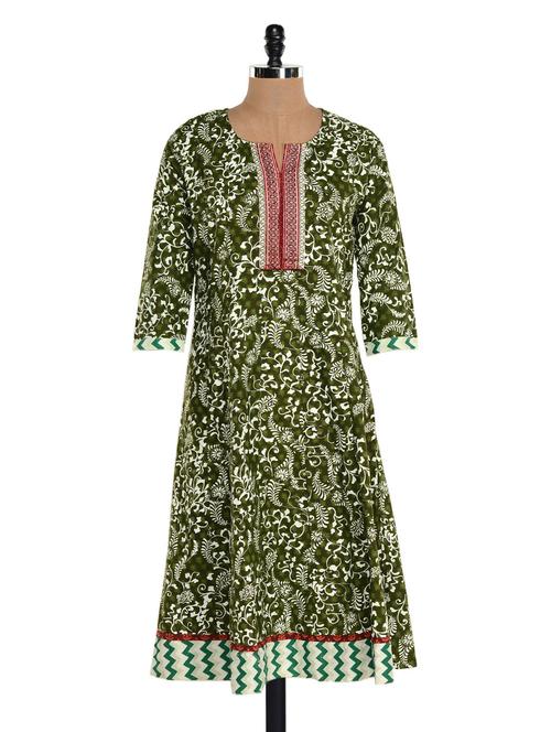 casual green printed kurta - 940132 - Very Small Image - 1