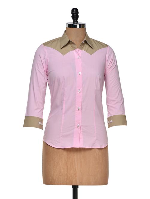 pink shirt with beige detail inserts - 940272 - Very Small Image - 1