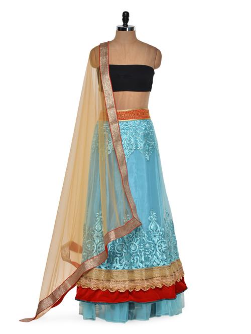 Regal blue tiered lehenga set - 940853 - Very Small Image - 1