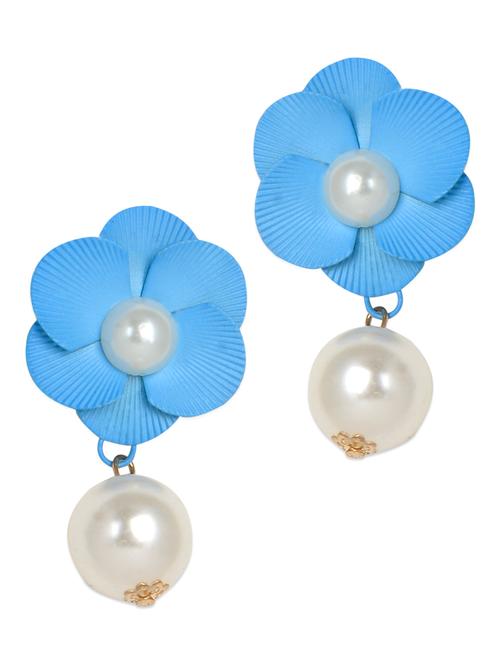 Blue Flower Studs With Pearl Drops - 943862 - Very Small Image - 1