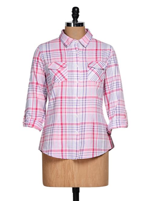 roll-up sleeve pink checkered shirt - 944648 - Very Small Image - 1