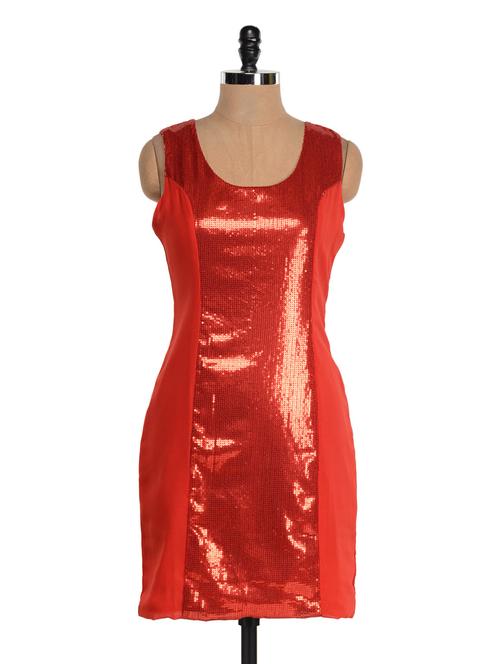red cut and sew sequined panel dress - 949389 - Very Small Image - 1