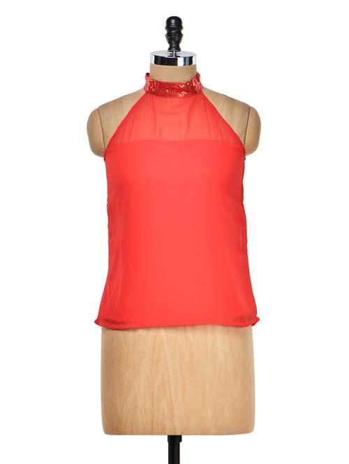 red halter neck sequined top - 950294 - Very Small Image - 1