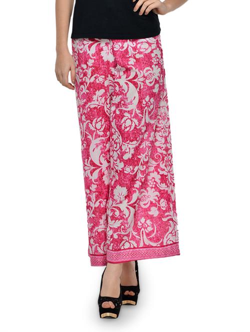 Magenta And White Floral Print Palazzo - 952311 - Very Small Image - 1