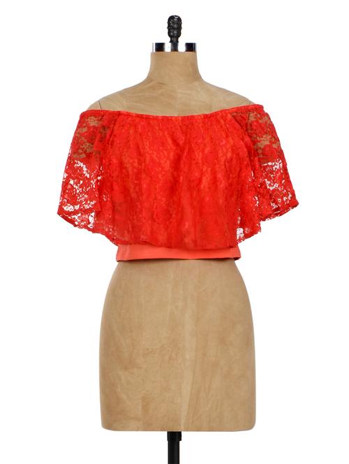 orange lace off-shoulder crop top - 953108 - Very Small Image - 1