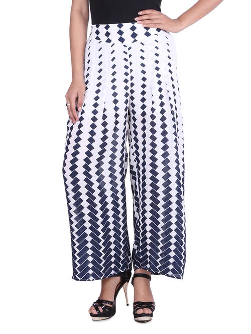 white and navy printed palazzo pants - 9542980 - Very Small Image - 1