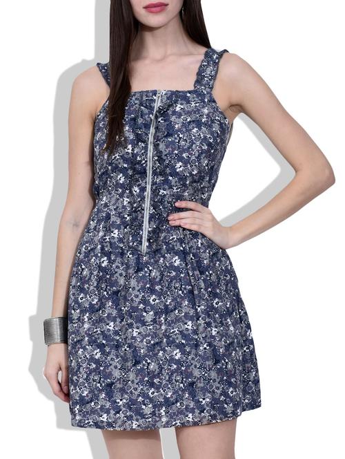 charcoal grey printed zippered cotton dress - 9543431 - Very Small Image - 1