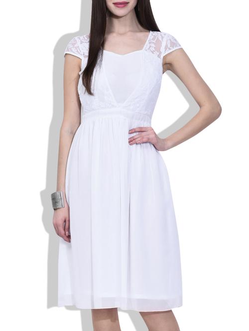 white floral laced poly georgette dress - 9543437 - Very Small Image - 1