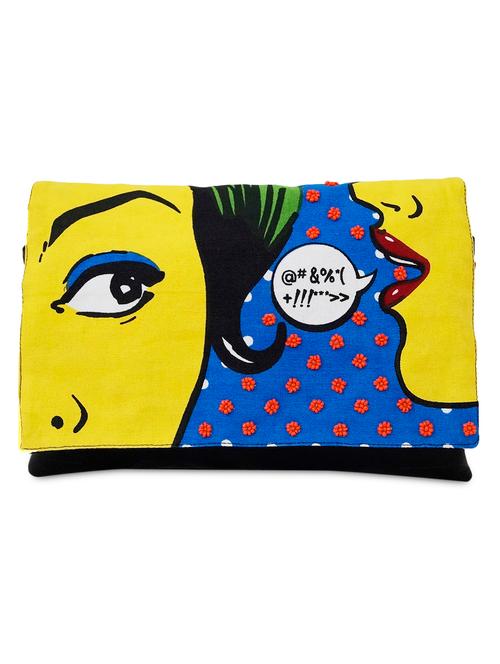 multicolored printed canvas and leatherette clutch - 9543472 - Very Small Image - 1