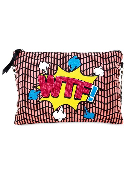 multicolored printed canvas and leatherette sling bag - 9543474 - Very Small Image - 1