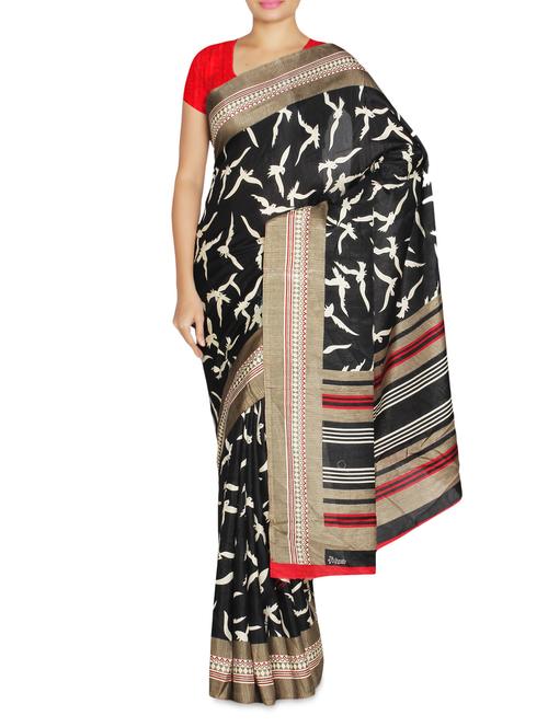 black manipuri silk printed sari with blouse - 9544217 - Very Small Image - 1