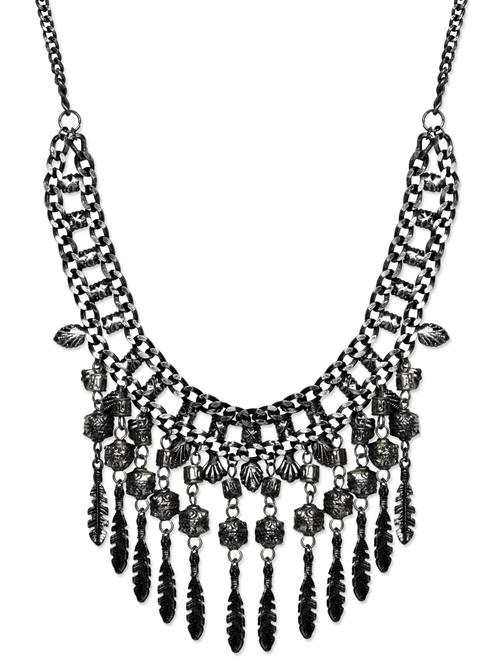 black and silver feather drop statement necklace - 9544243 - Very Small Image - 1