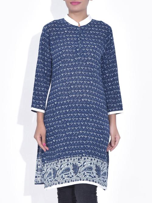 blue cotton straight kurta - 9544874 - Very Small Image - 1