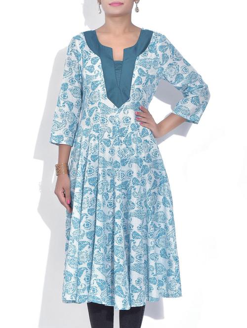 green cotton anarkali kurta - 9544879 - Very Small Image - 1