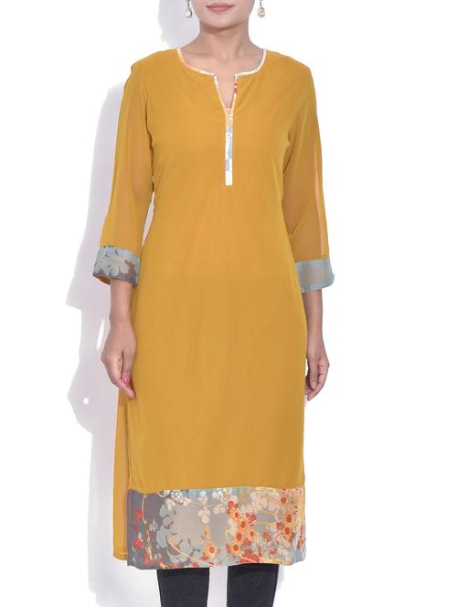 mustard georgette straight kurta - 9544890 - Very Small Image - 1
