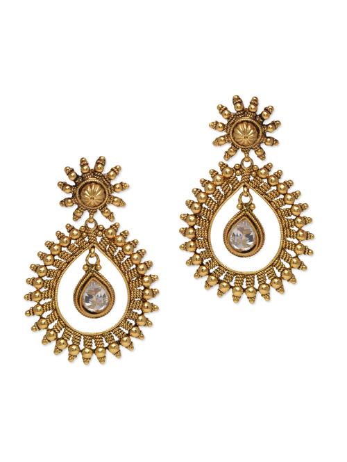 gold metallic kundan worked earrings - 9546049 - Very Small Image - 1