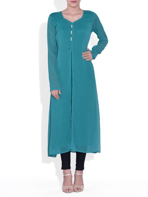 blue rayon high slit kurta - 9551872 - Very Small Image - 1