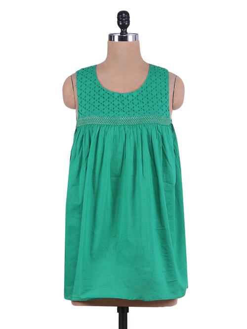 green cotton cutwork detail smock top - 9552391 - Very Small Image - 1
